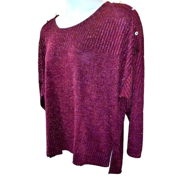 CABLE & GAUGE Maroon Sparkly Plus Size LongSleeve Sweater Top Size 3X - Picture 6 of 12